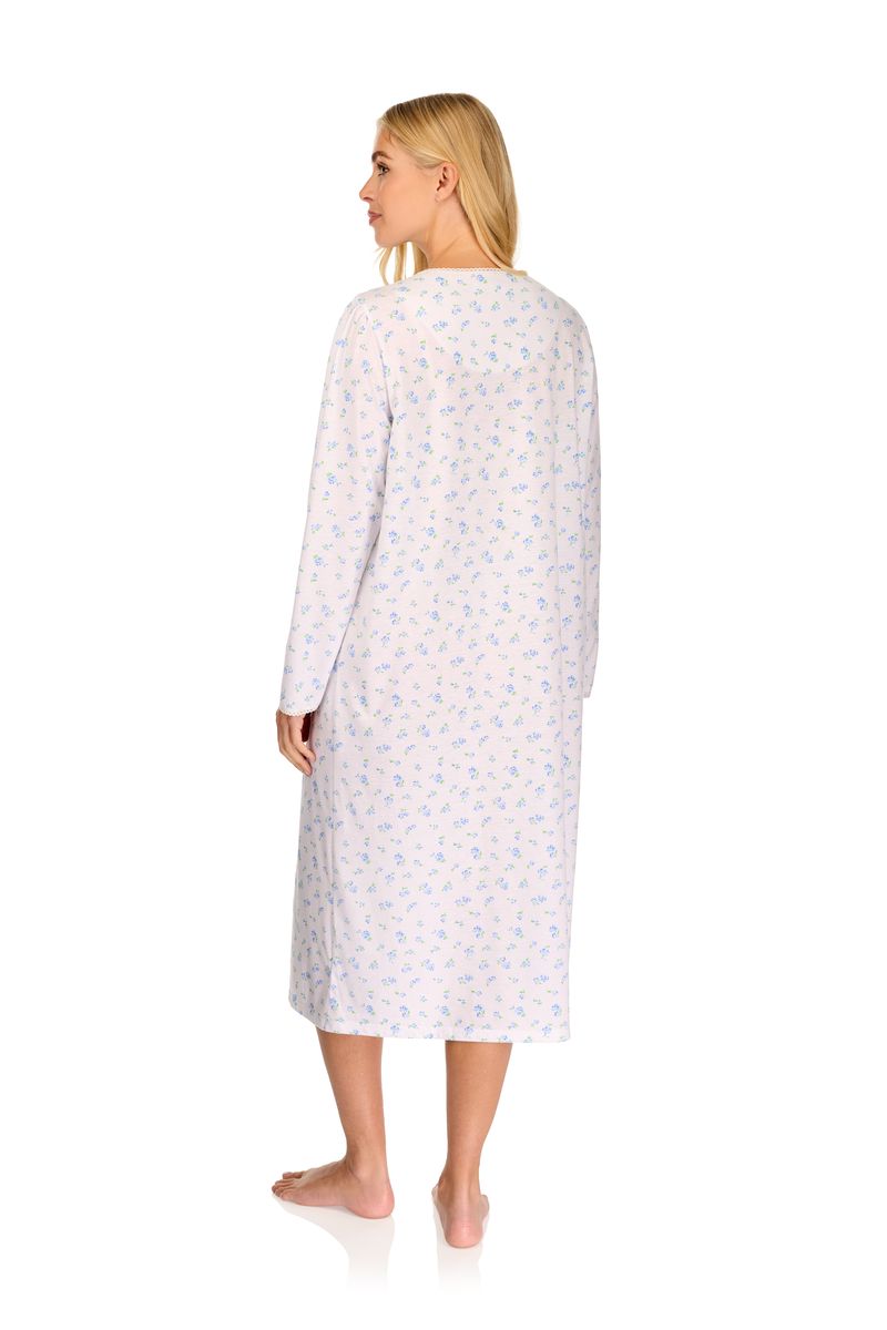Ladies long sleeve vintage blossoms nightdress in blue back
