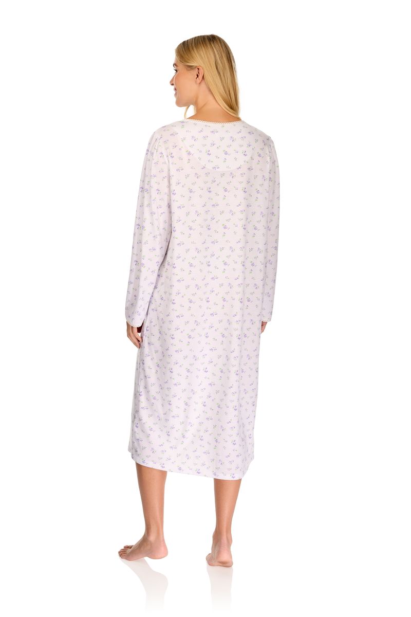 Ladies long sleeve vintage blossoms nightdress in lilac back