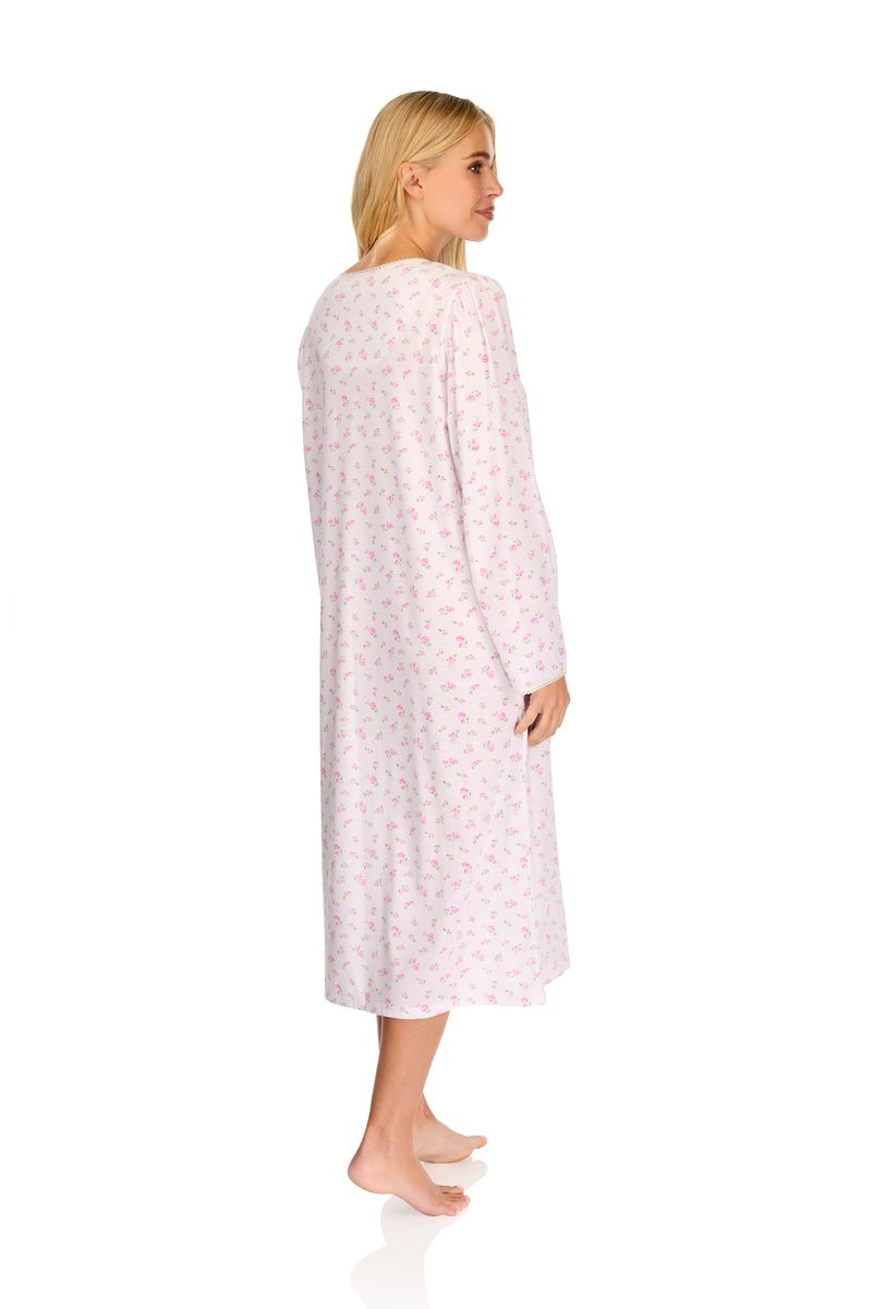 Ladies long sleeve vintage blossoms nightdress in pink back