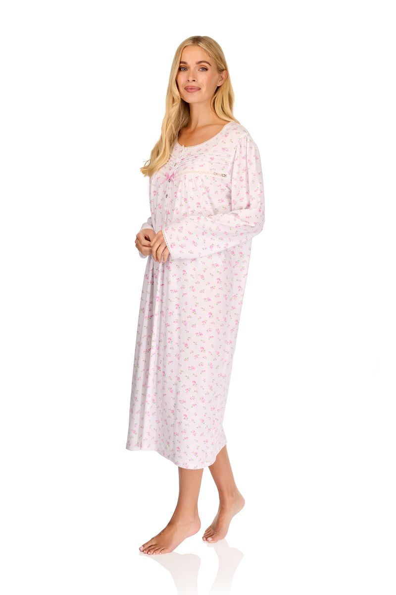 Ladies long sleeve vintage blossoms nightdress in pink side