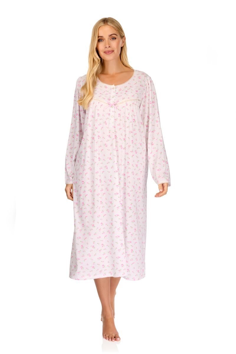 Ladies long sleeve vintage blossoms nightdress in pink