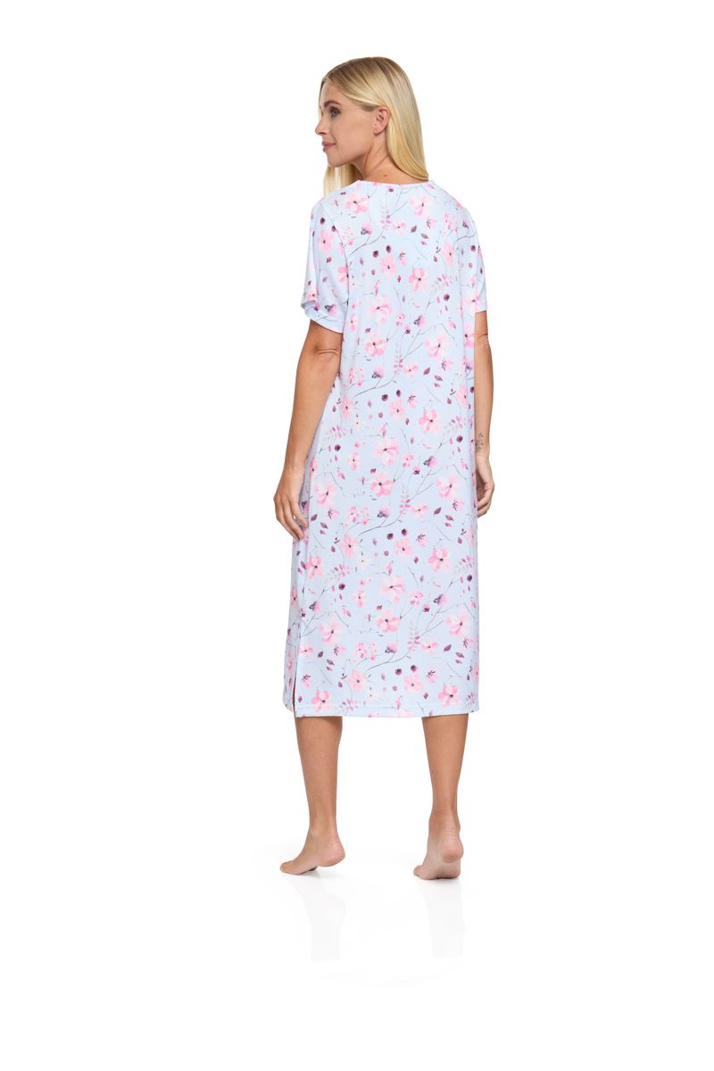 Ladies short sleeve floral reflections nightdress blue back