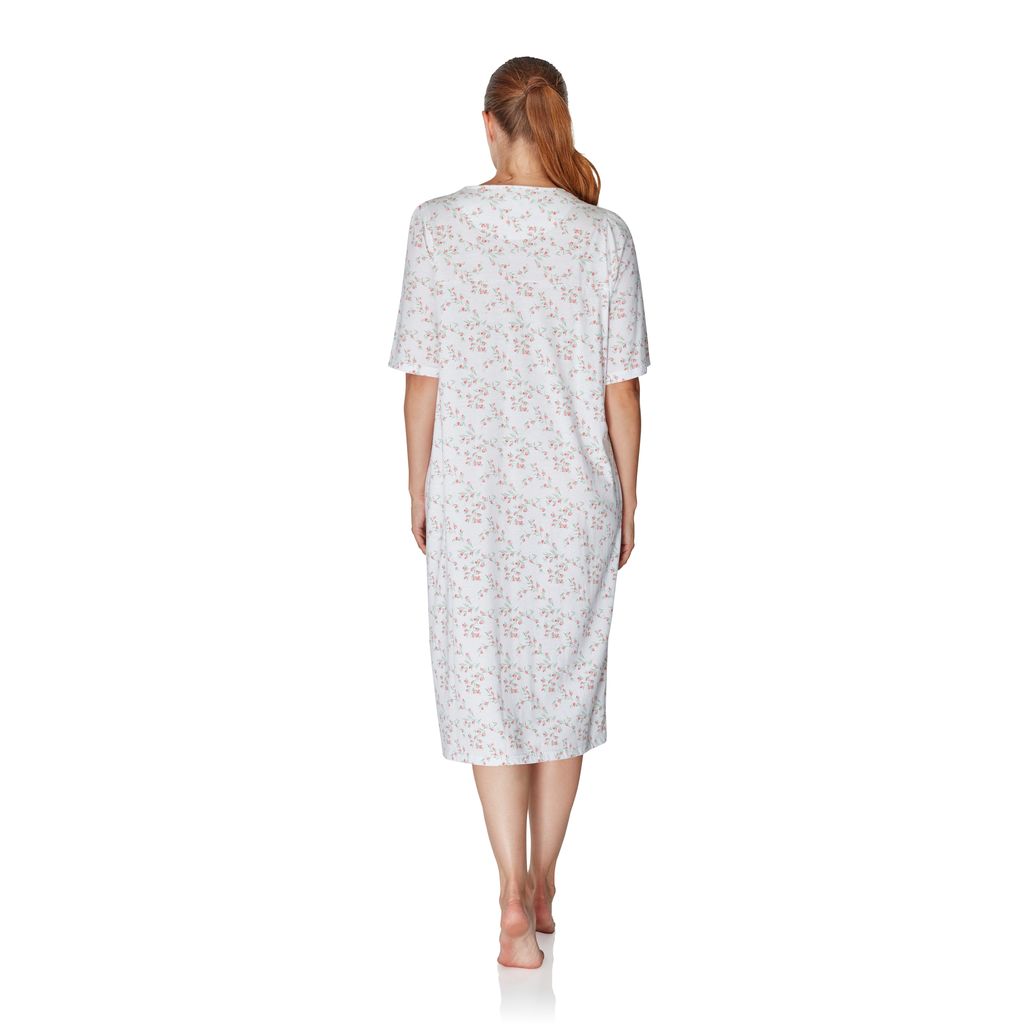 Ladies short sleeve moonlit tulip button through nightdress peach back