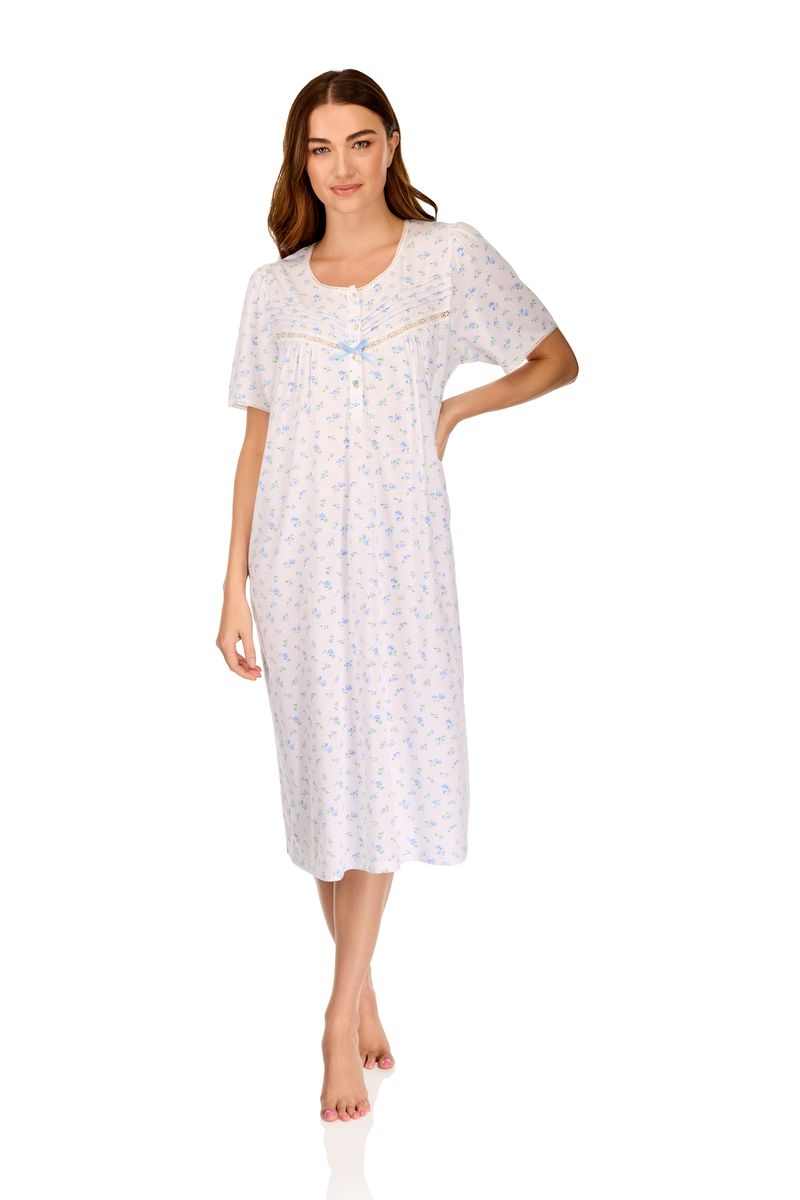 Ladies short sleeve vintage blossoms nightdress in blue 05369