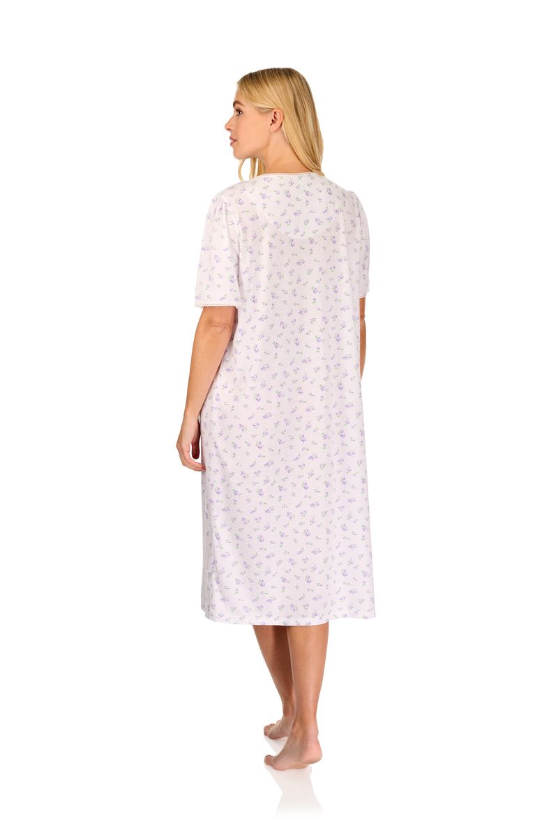 Ladies short sleeve vintage blossoms nightdress in lilac back 05369