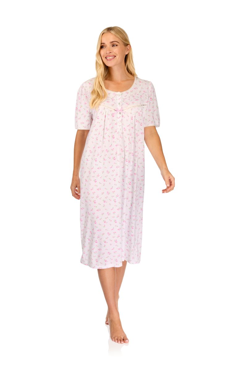 Ladies short sleeve vintage blossoms nightdress in pink 05369