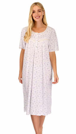 Ladies Short Sleeved Jersey Nightdress in Vintage blossom pattern
