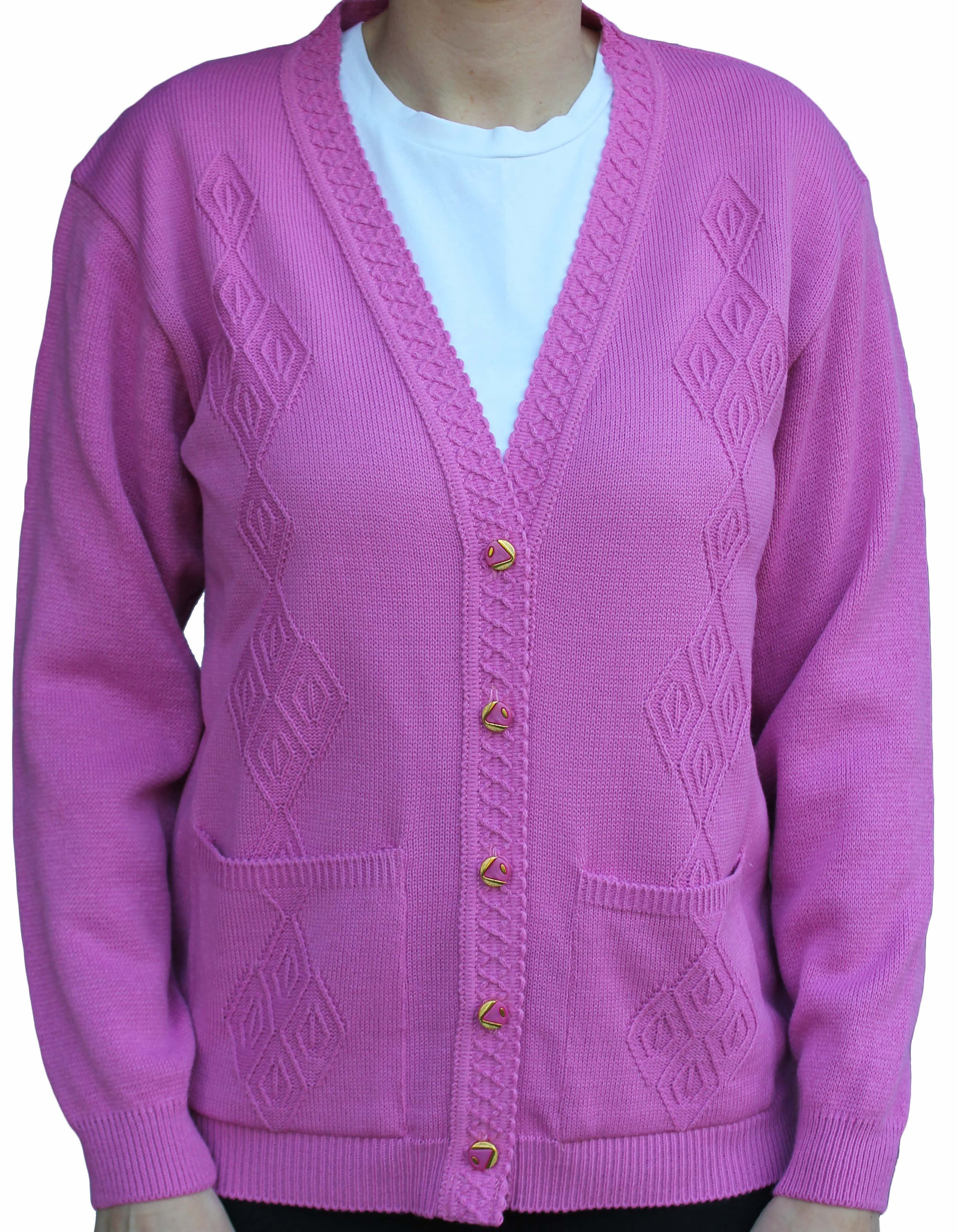 Ladies long sleeve knitted diamond design Cardigan in Pink