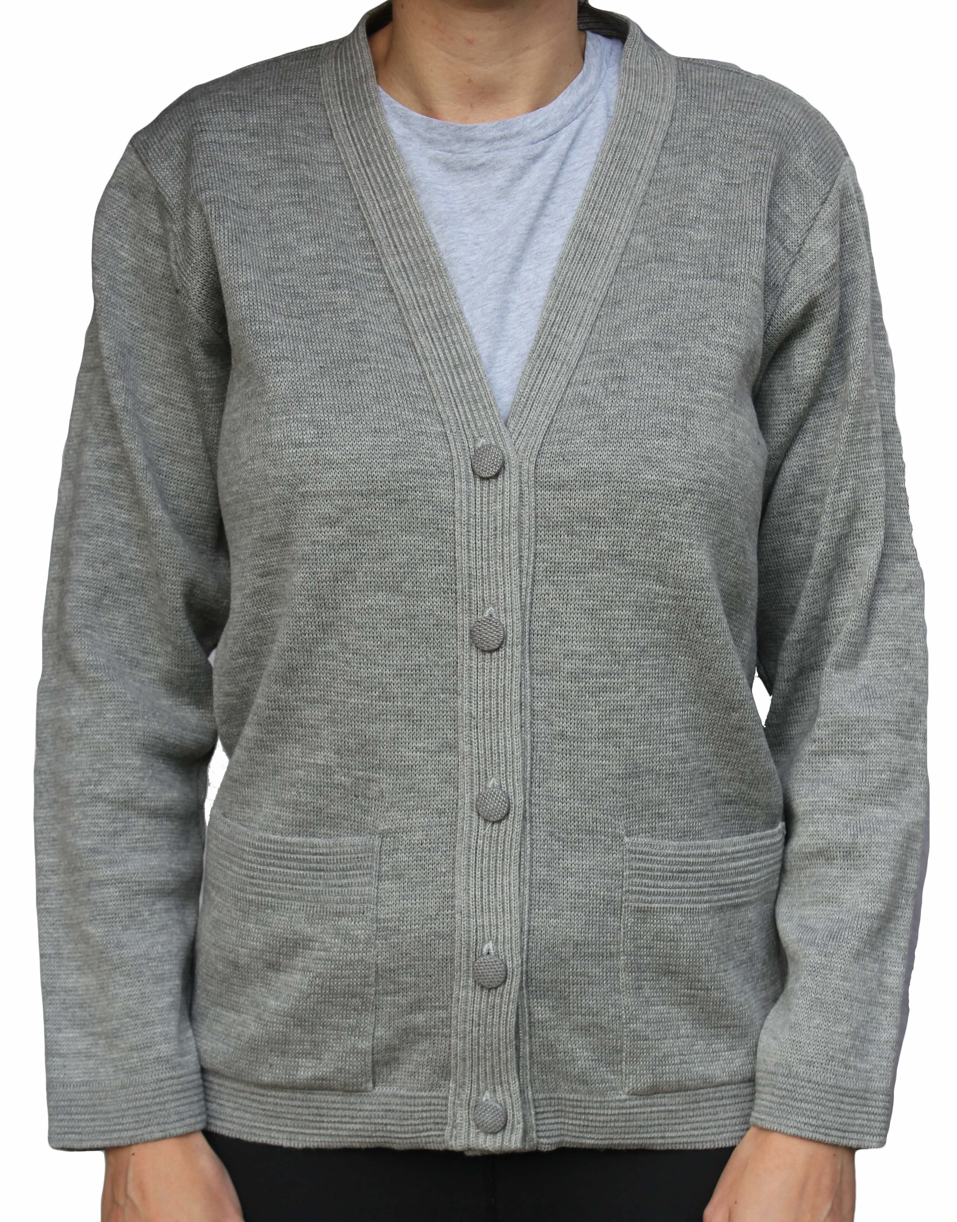Ladies long sleeve knitted plain Cardigan in Grey by Figaro