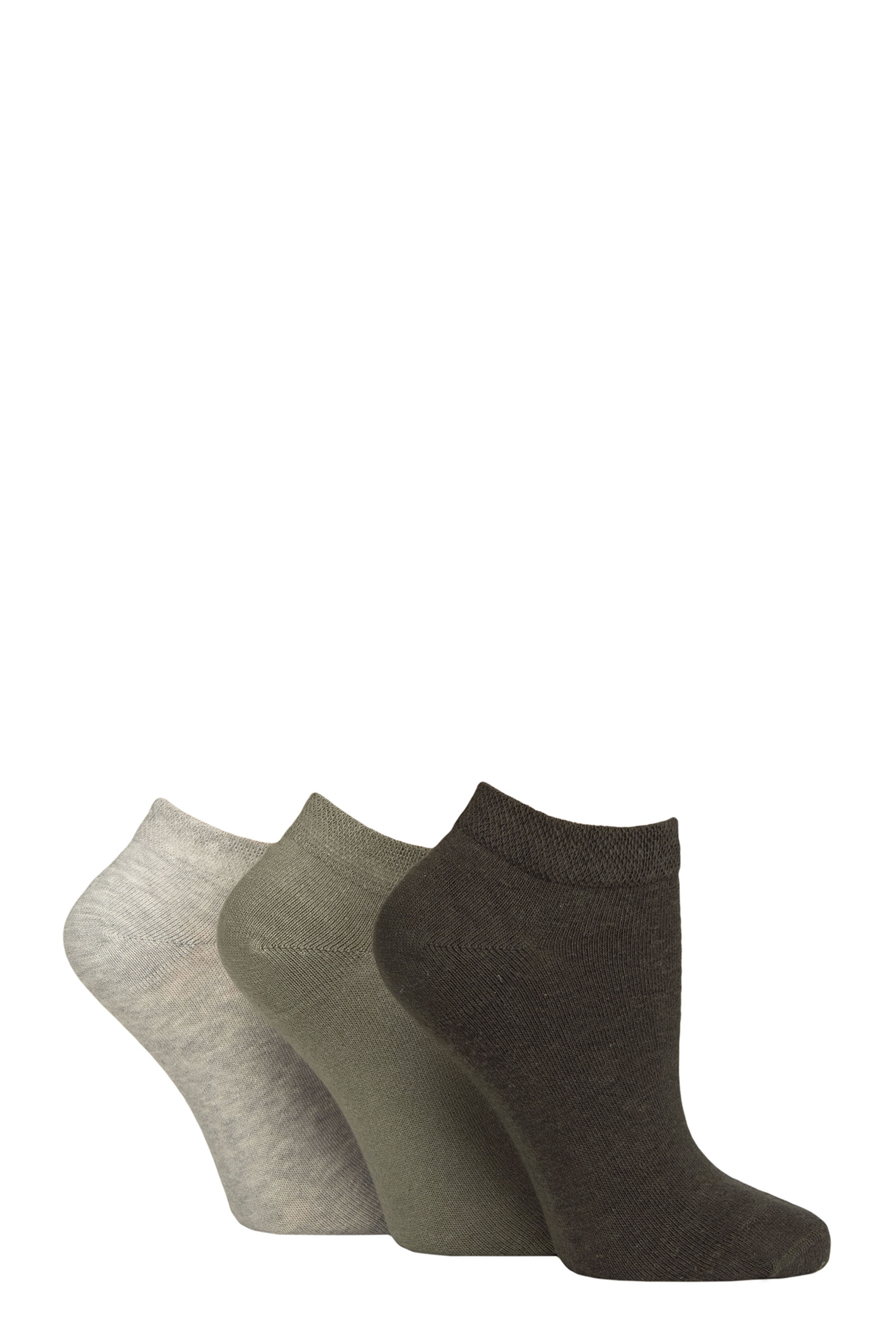 Ladies diabetic trainer socks in khaki mix. non elasticated trainer socks