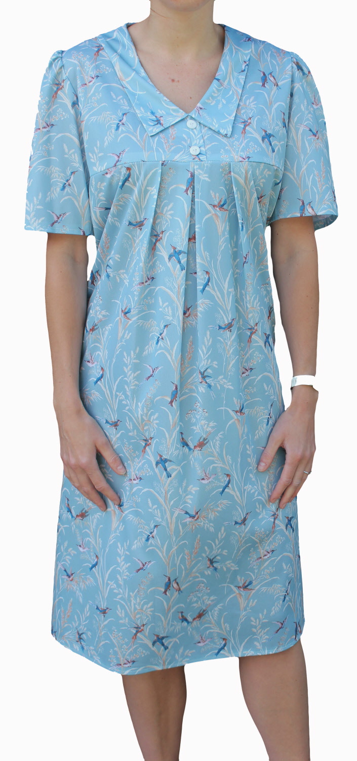 Ladies Smock Dress in Blue bird design