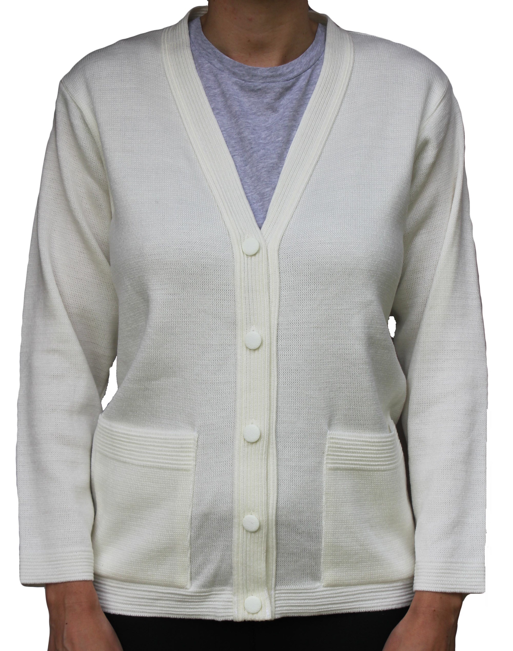 Ladies long sleeve knitted plain cardigan in cream by Figaro