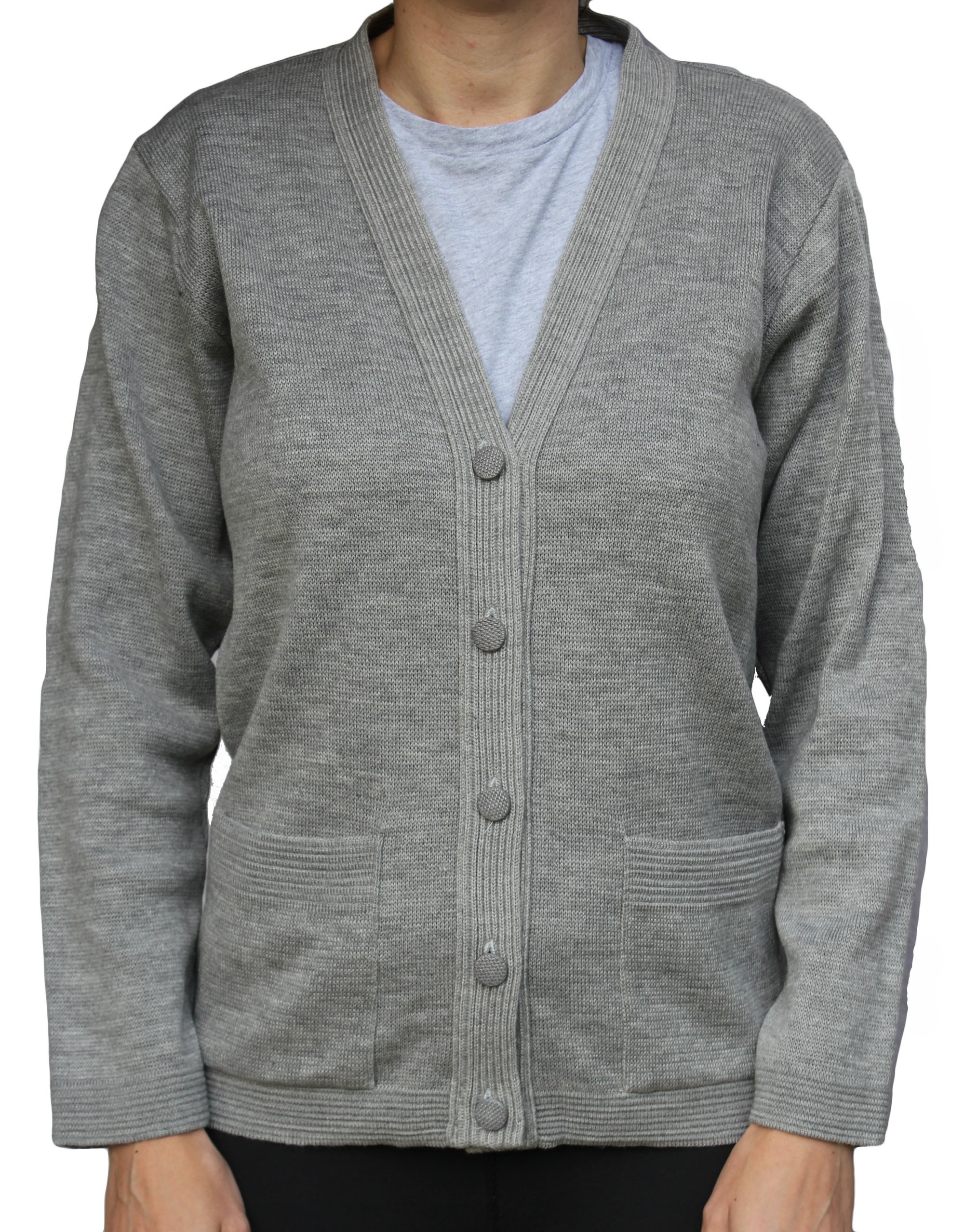 Ladies long sleeve knitted plain cardigan in grey by Figaro