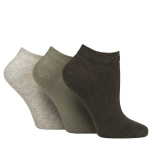 Ladies diabetic trainer socks in khaki mix. non elasticated trainer socks