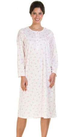 Ladies long sleeve bethan cuddleknit nightdress by Lady Olga. Nightwear for the older woman.
