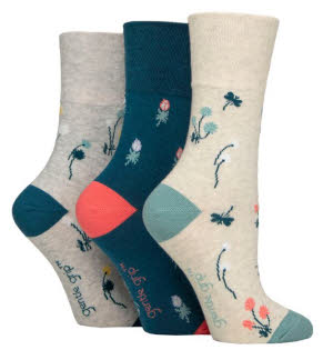 Ladies non elasticated socks in RHS floral contrast print